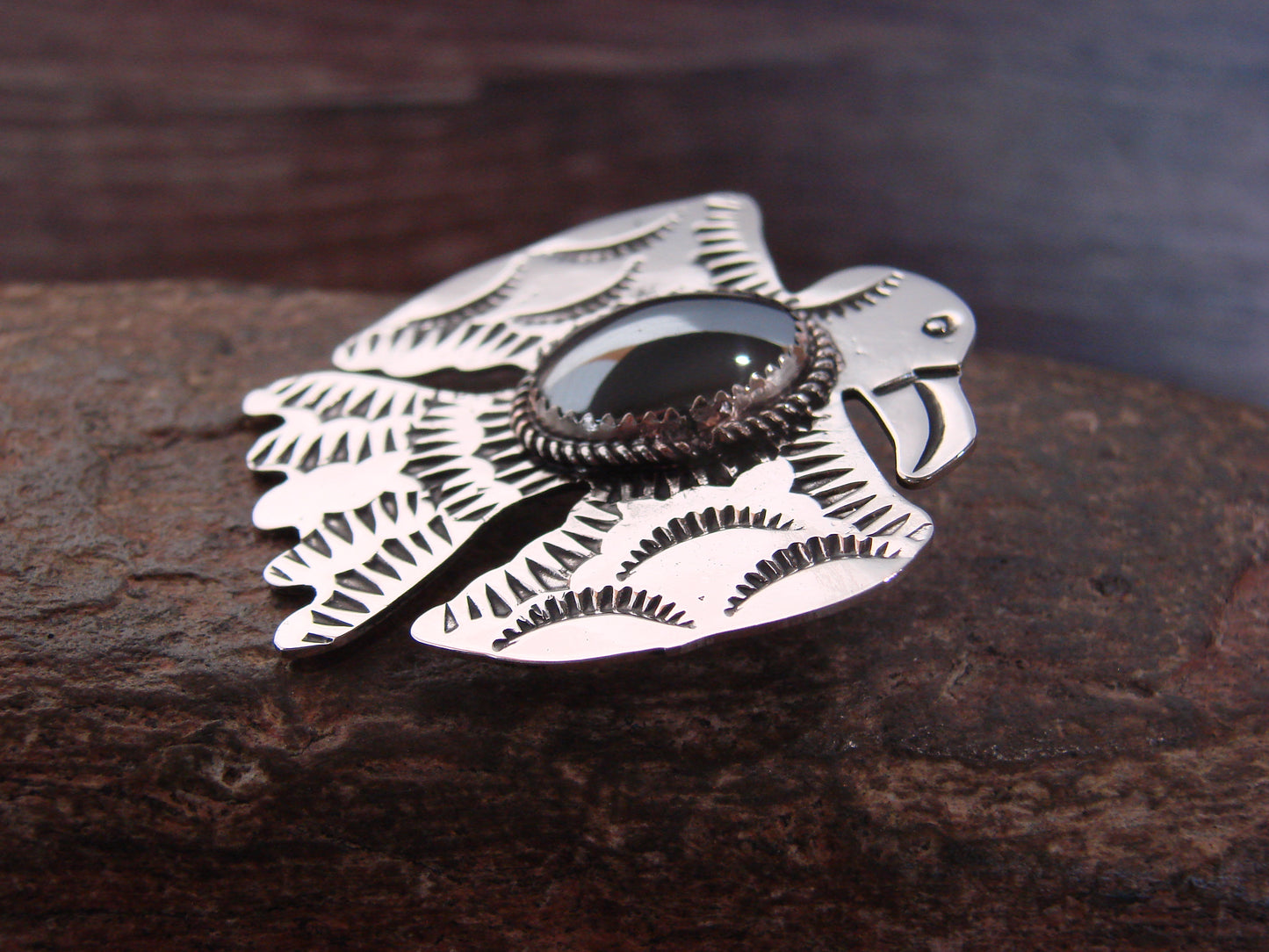 Native American Nickel Silver & Hematite Thunderbird Pendant - Cleveland