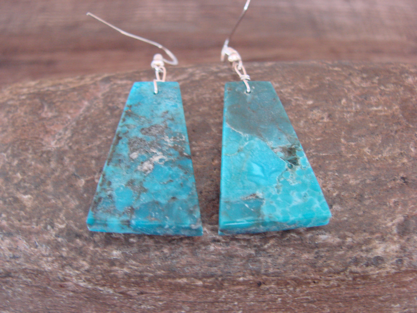 Native American Sterling Silver & Turquoise Slab Earrings - Garcia