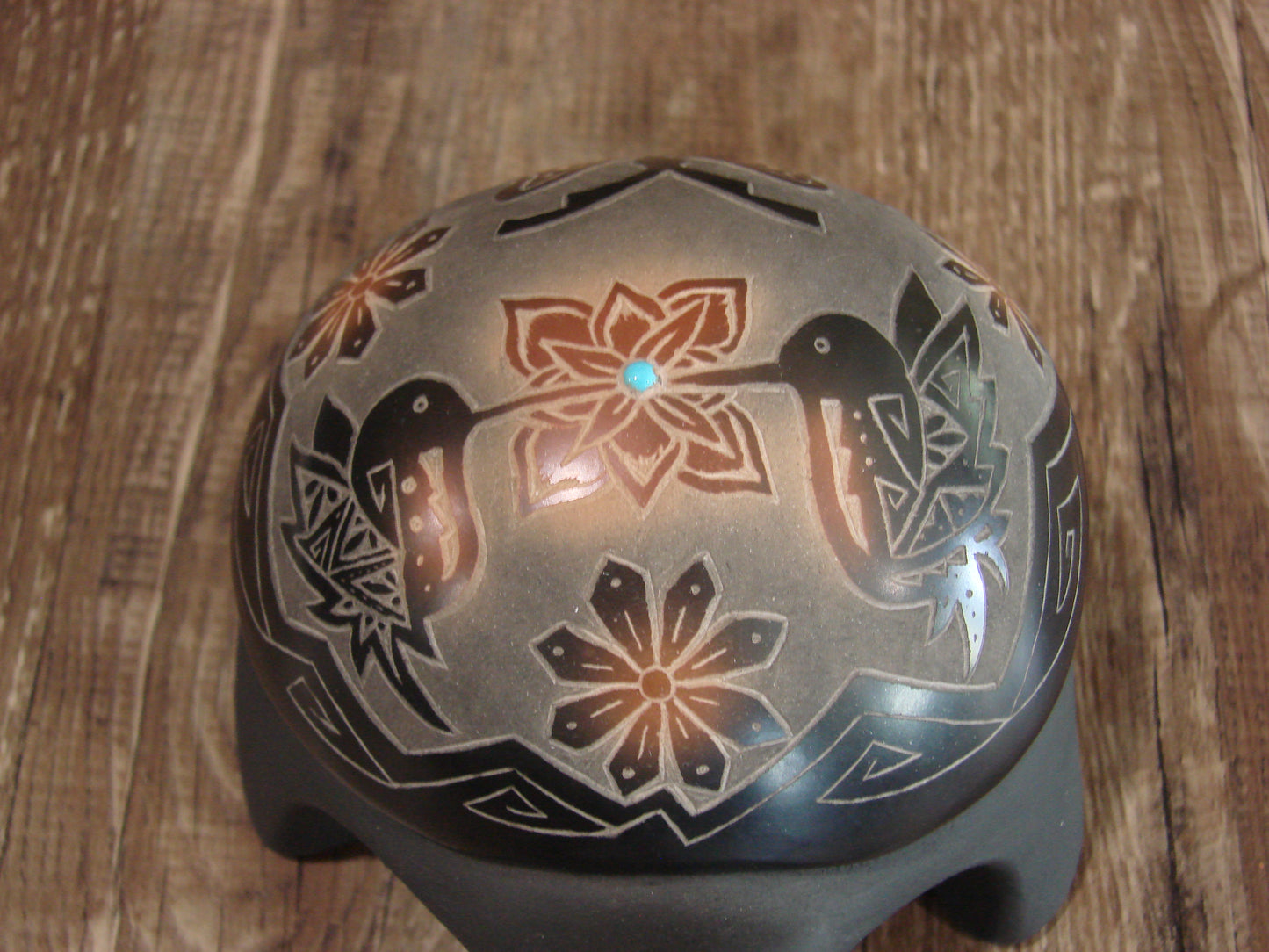 Native American Santa Clara Hand Made Clay Turtle Pottery by Melony