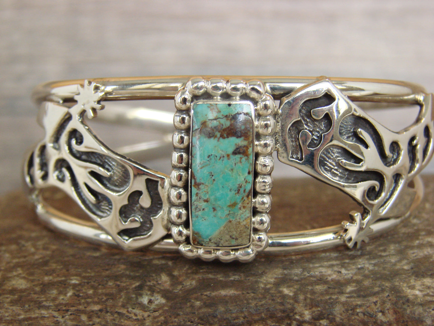 Native American Sterling Silver & Turquoise Cowgirl Boot Bracelet by Yazzie