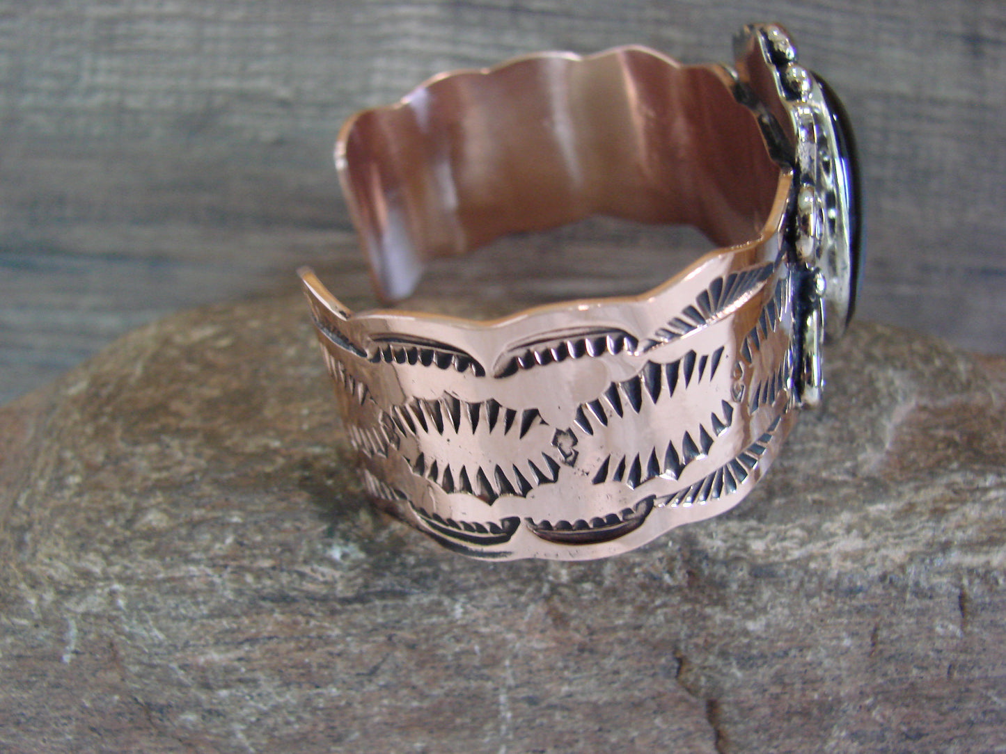 Navajo Indian Copper & Onyx Bracelet by Cleveland