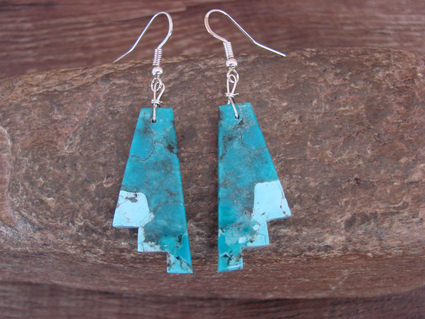 Native American Sterling Silver & Turquoise Slab Earrings - Garcia