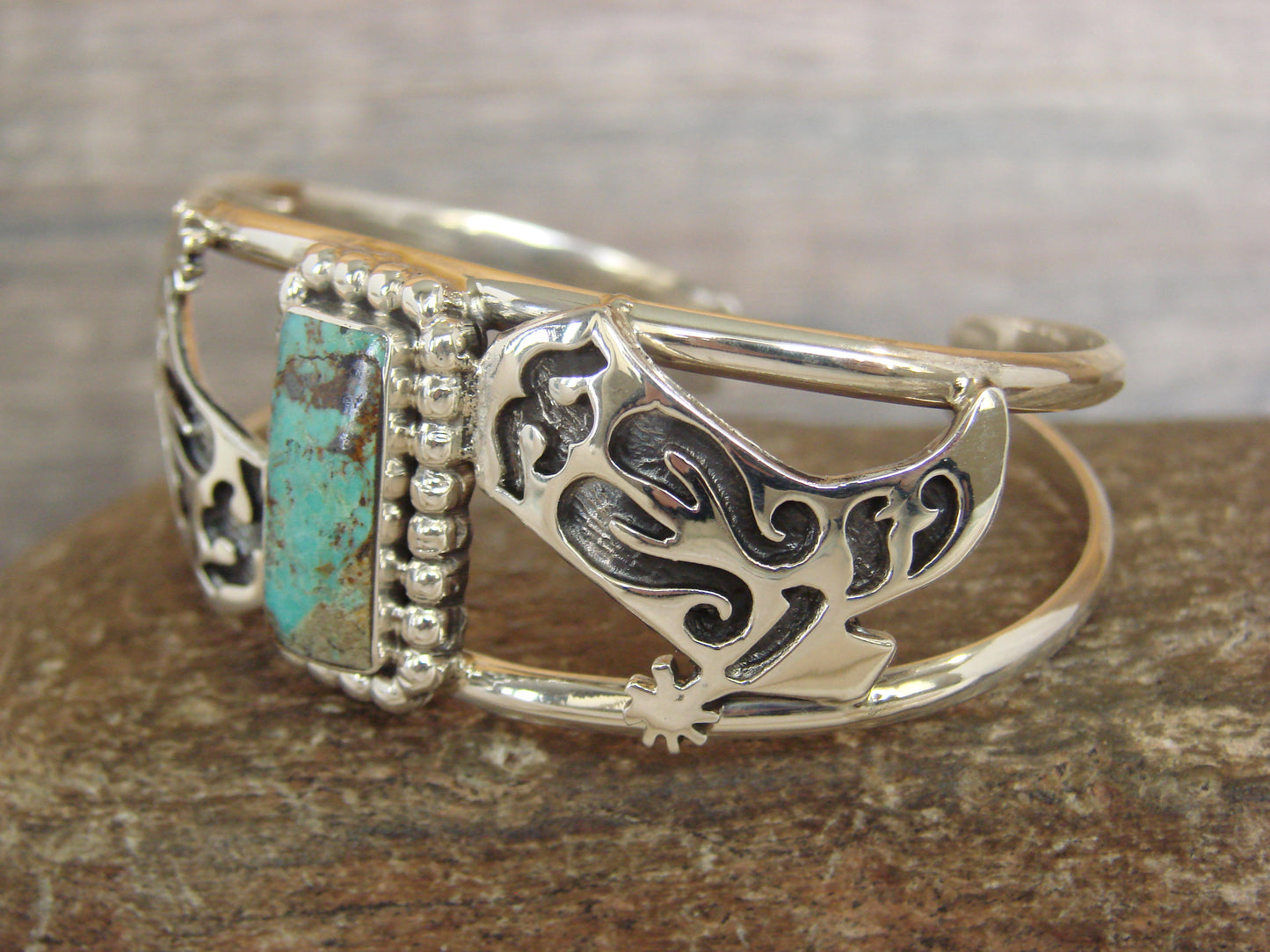 Native American Sterling Silver & Turquoise Cowgirl Boot Bracelet by Yazzie