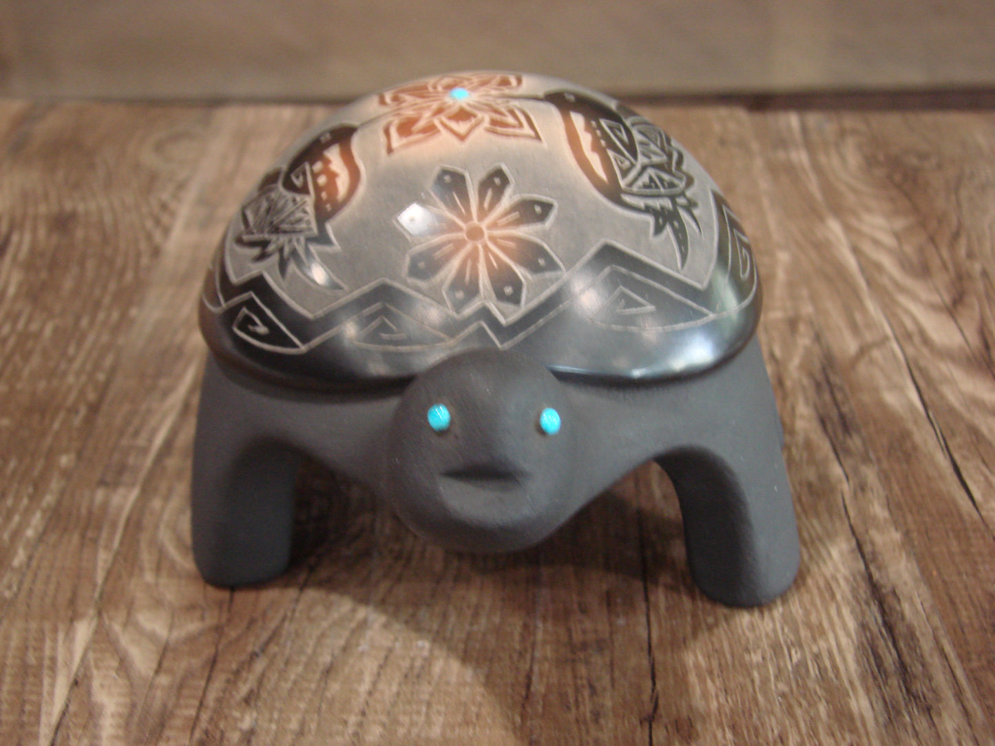 Native American Santa Clara Hand Made Clay Turtle Pottery by Melony
