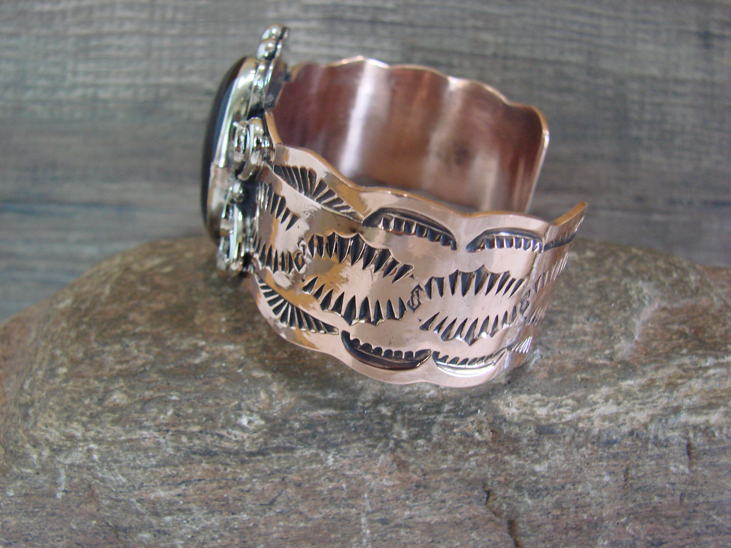 Navajo Indian Copper & Onyx Bracelet by Cleveland