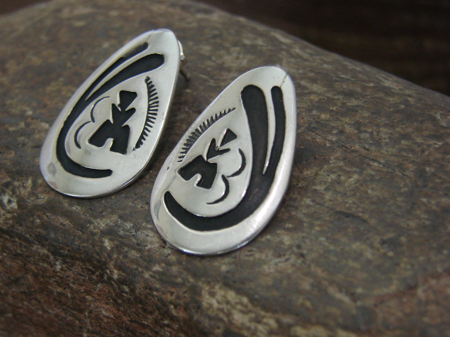 Native American Sterling Silver Petroglyph Post Earrings - Singer