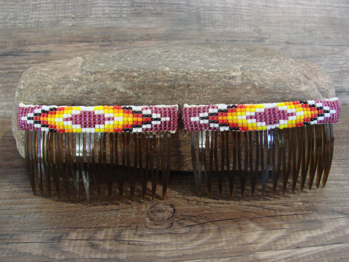 Native American Hand Beaded Hair Comb Set by Cleveland