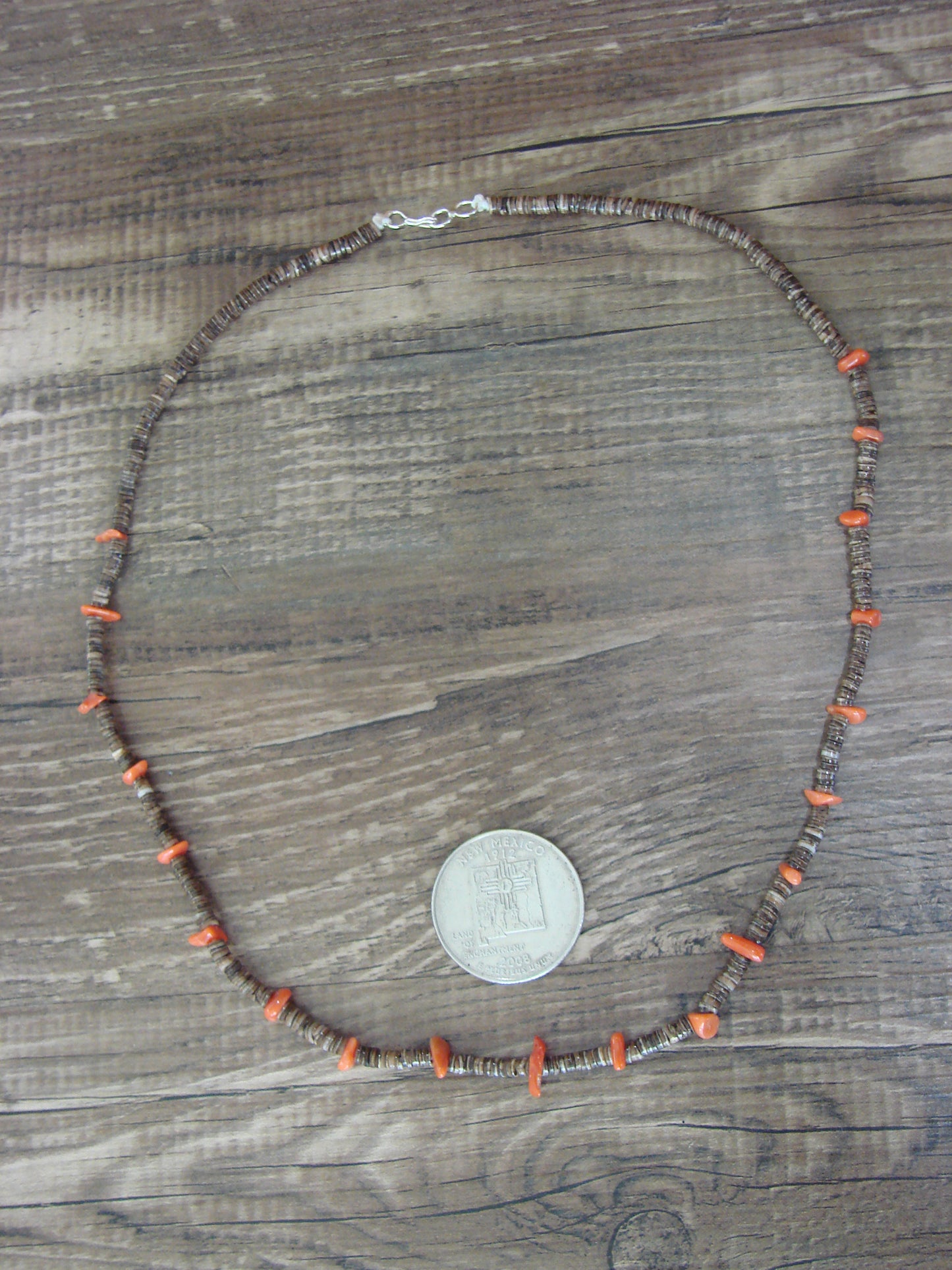 Native American 17" Santo Domingo Spiny Oyster Heishi Necklace - Calabaza
