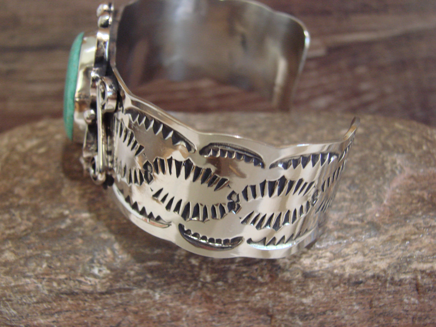 Native American Nickel Silver & Turquoise Bracelet by Cleveland