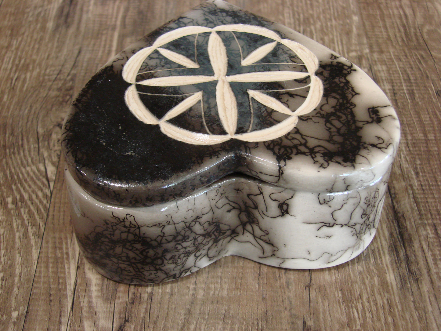 Native American Heart Pottery Horse Hair Jewelry Trinket Box by Vail