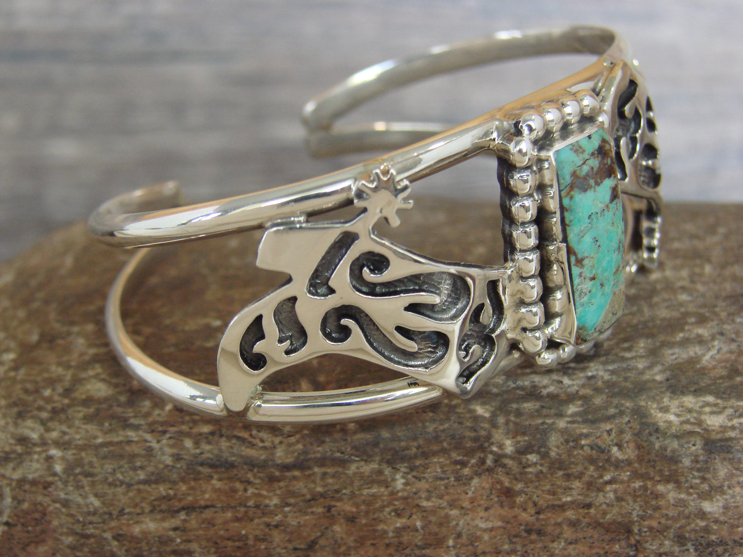 Native American Sterling Silver & Turquoise Cowgirl Boot Bracelet by Yazzie