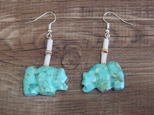 Native American Hand Carved Bear Fetish Dangle Earrings - Laate