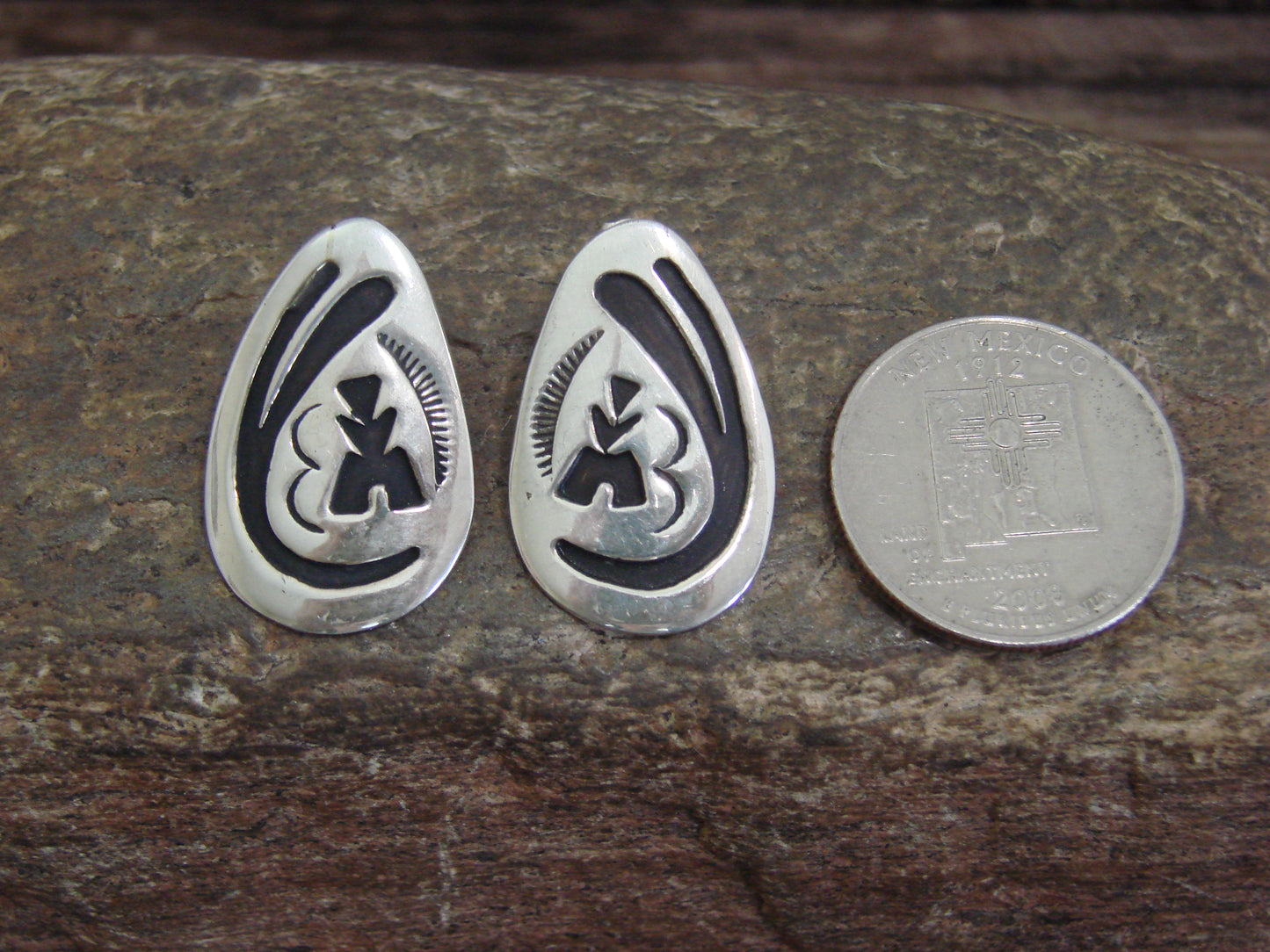 Native American Sterling Silver Petroglyph Post Earrings - Singer