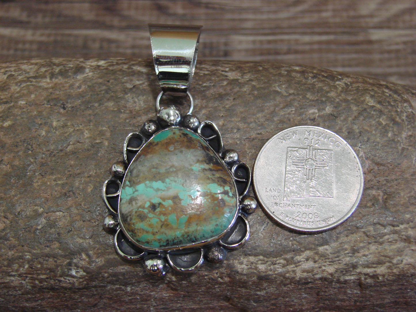 Native American Navajo Nickel Silver & Turquoise Pendant - Cleveland