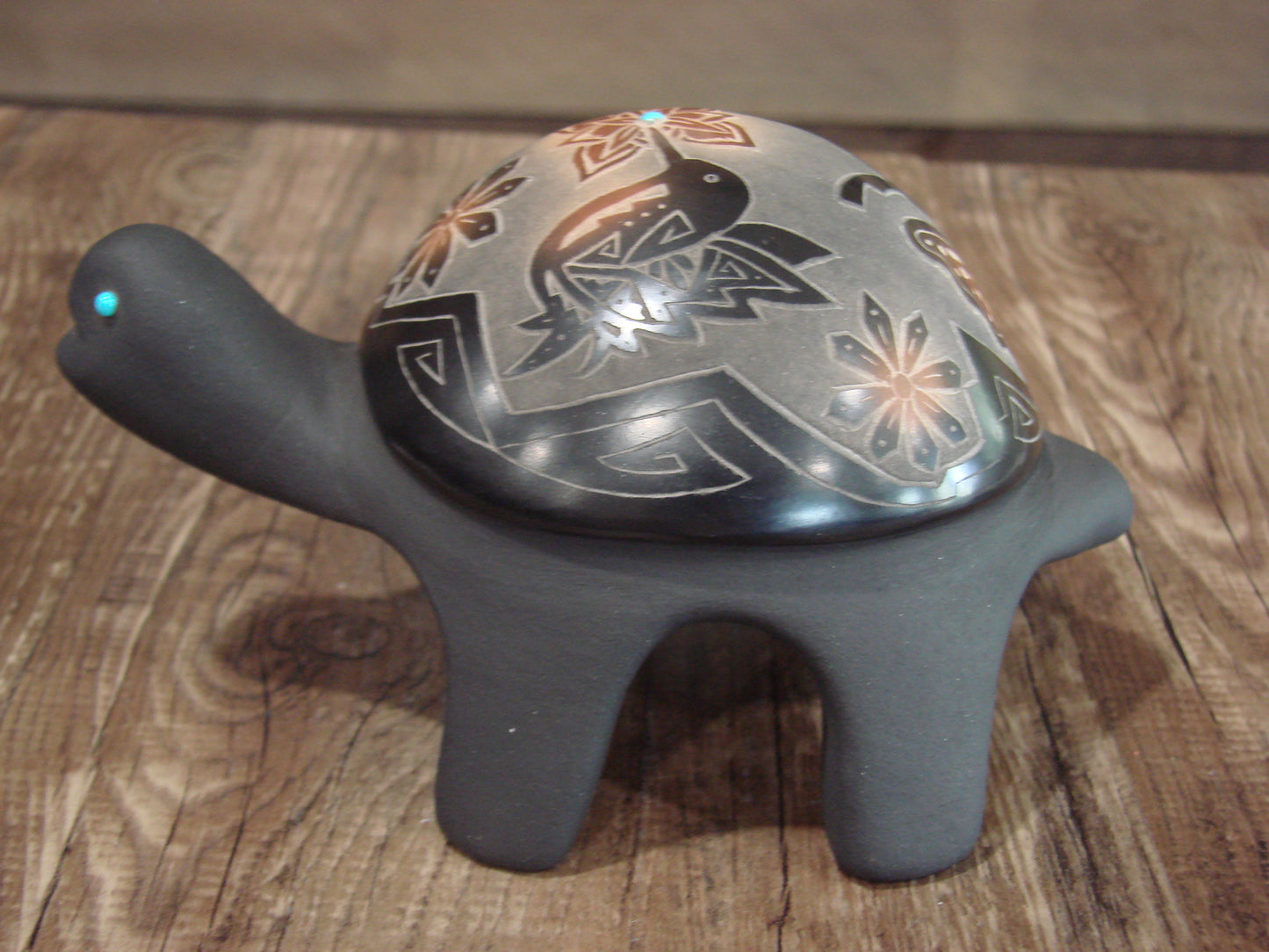Native American Santa Clara Hand Made Clay Turtle Pottery by Melony