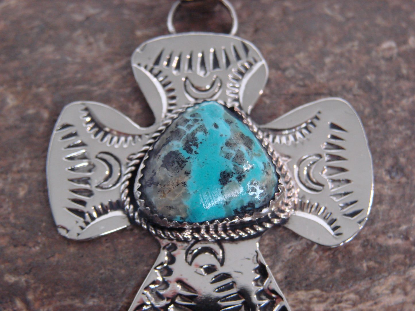Native American Nickel Silver & Turquoise Cross Pendant - Cleveland