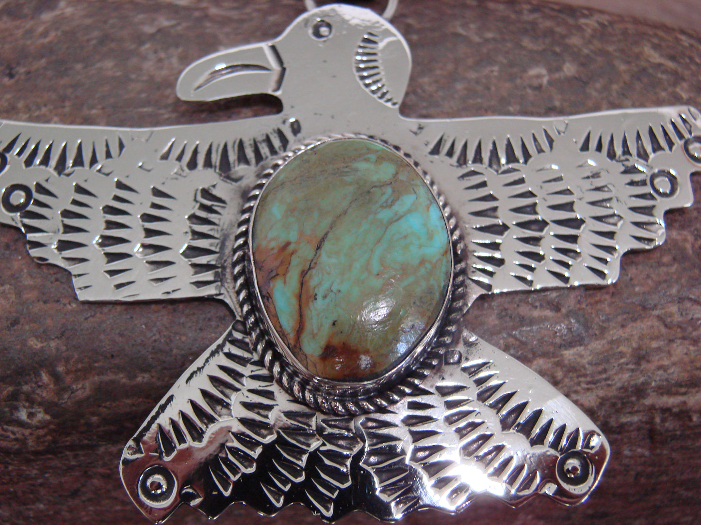 Native American Nickel Silver & Turquoise Eagle Pendant - Cleveland