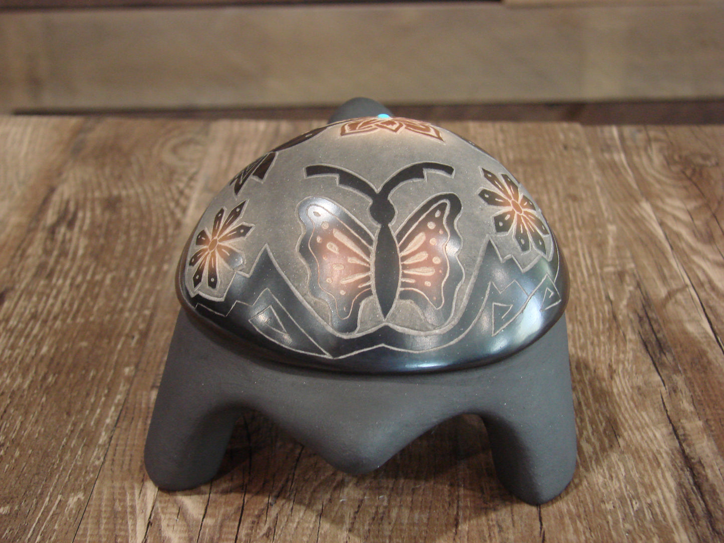 Native American Santa Clara Hand Made Clay Turtle Pottery by Melony