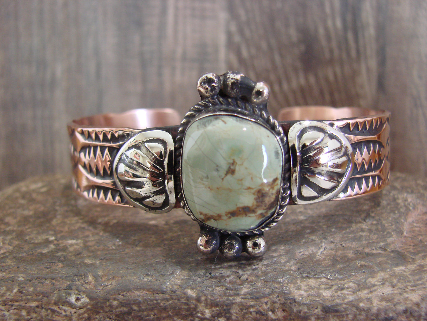 Native American Copper & Turquoise Bracelet by Cleveland