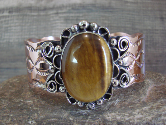 Navajo Indian Copper & Tiger Eye Bracelet by Cleveland