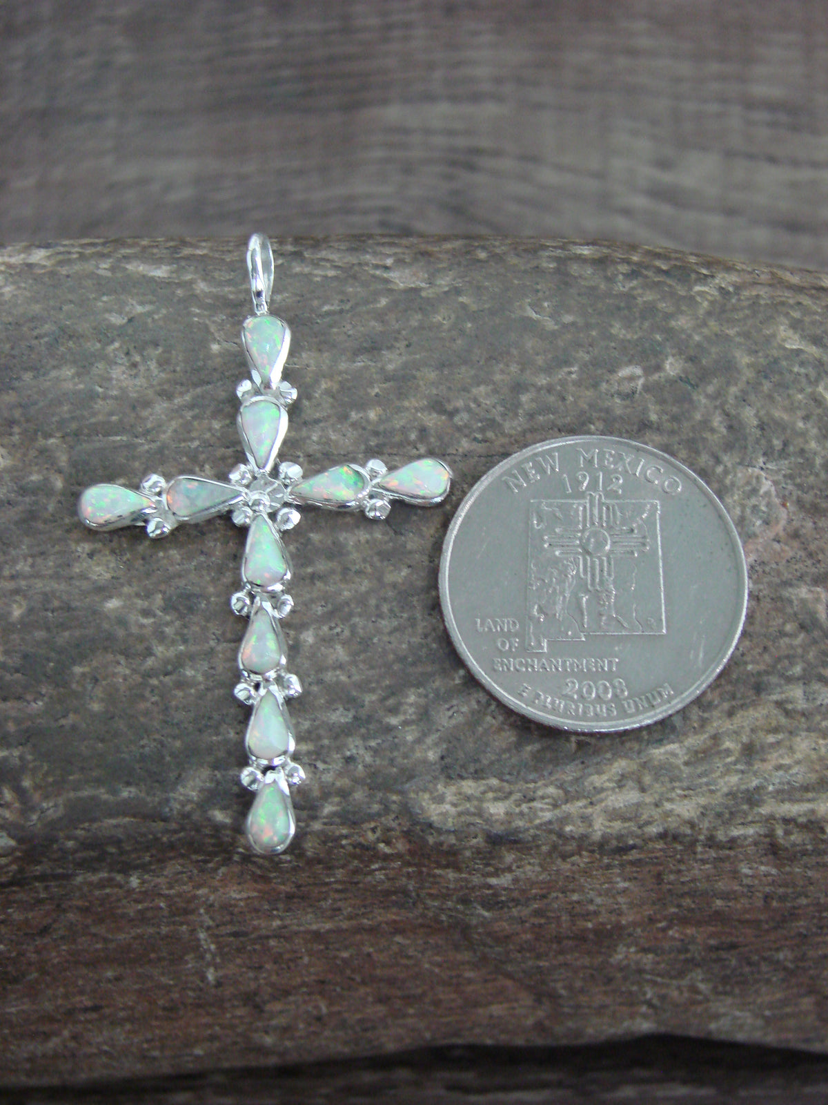 Native American Sterling Silver & Opal Cross Pendant - Kaamasse