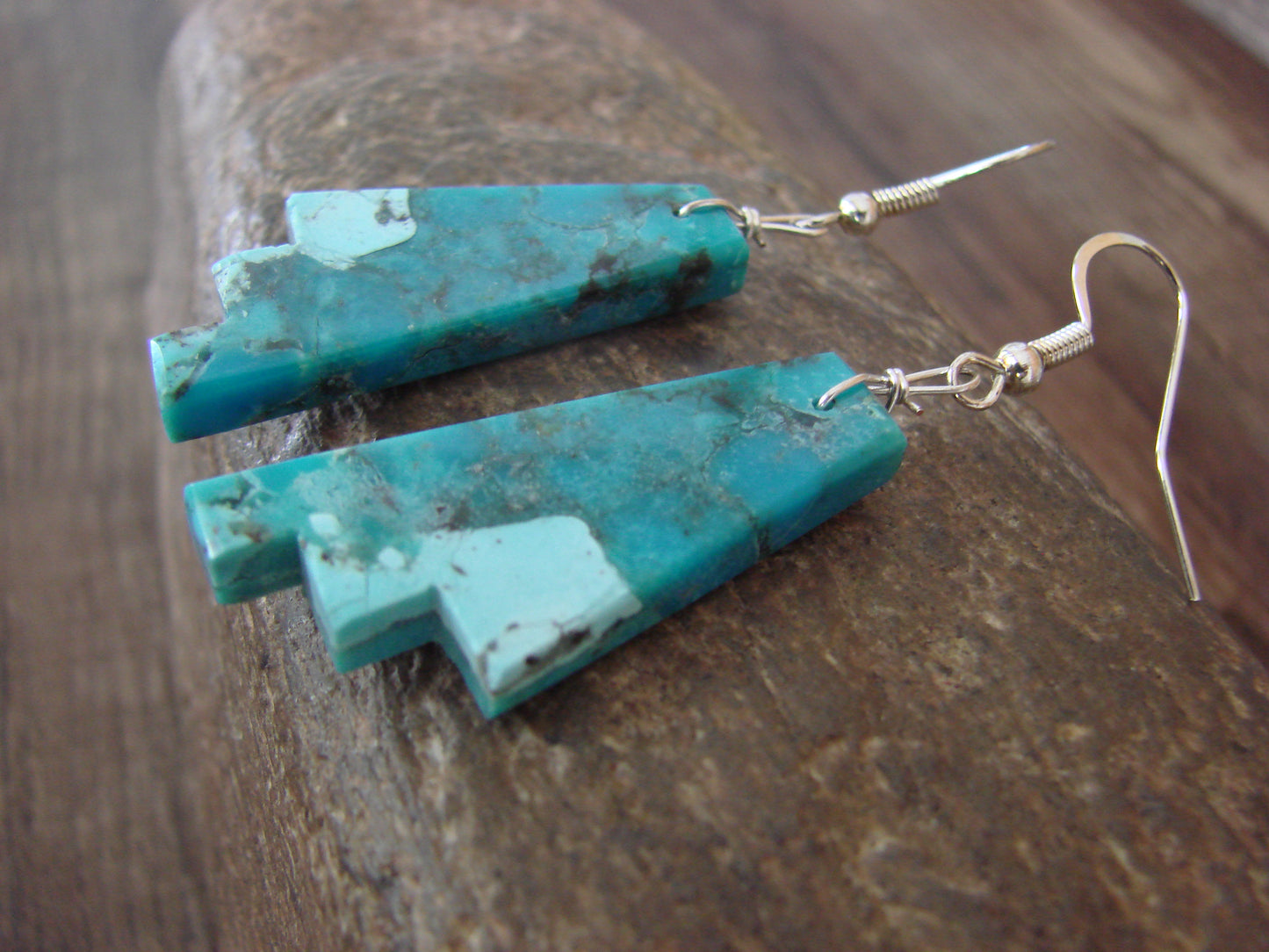 Native American Sterling Silver & Turquoise Slab Earrings - Garcia