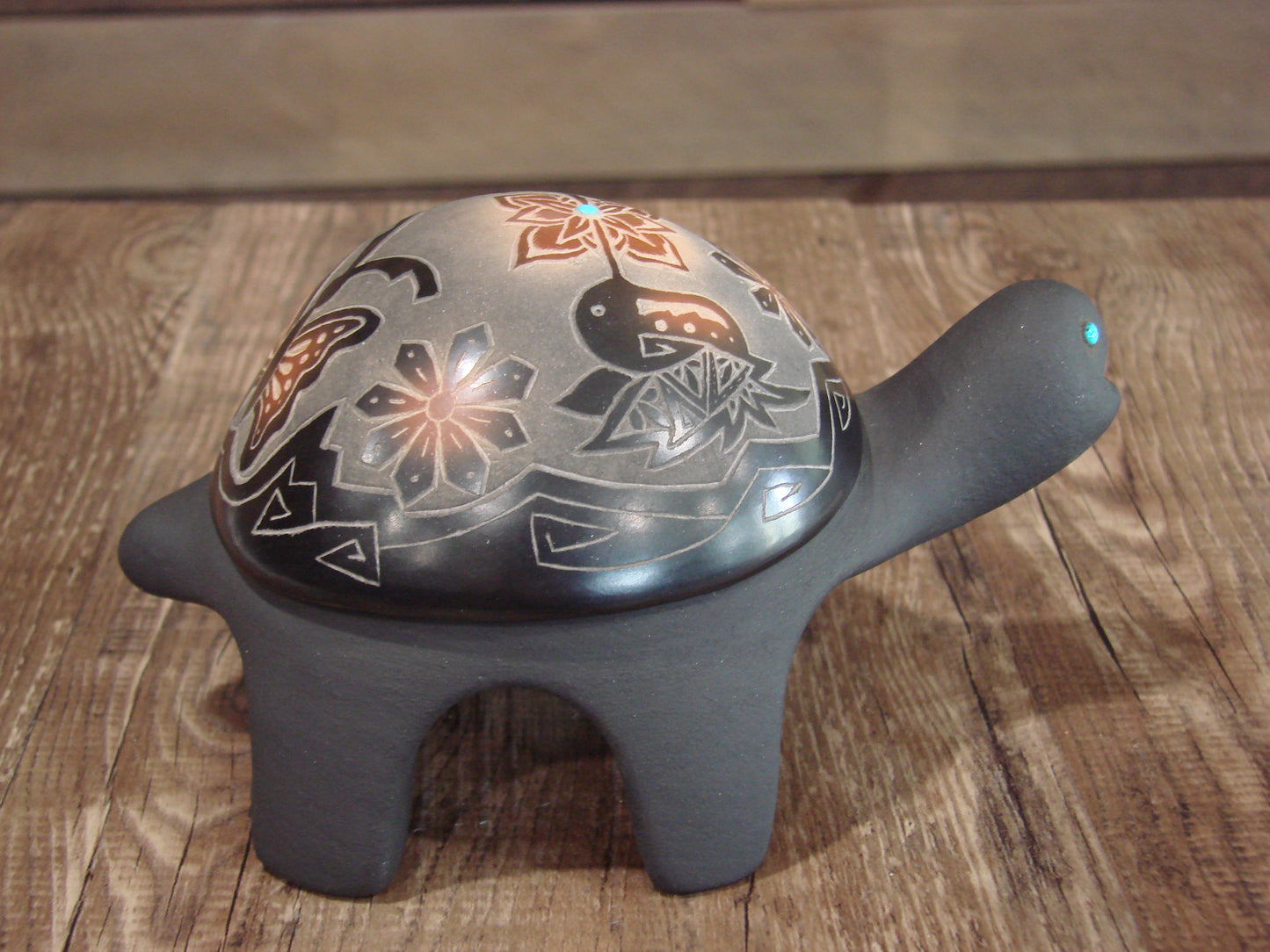 Native American Santa Clara Hand Made Clay Turtle Pottery by Melony