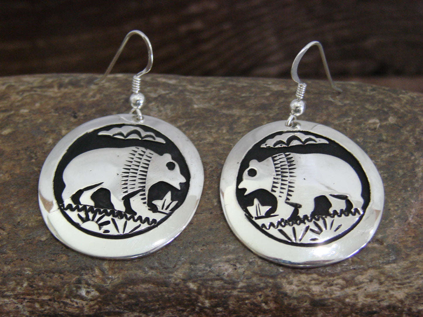 Native American Sterling Silver Bear Dangle Earrings - Singer