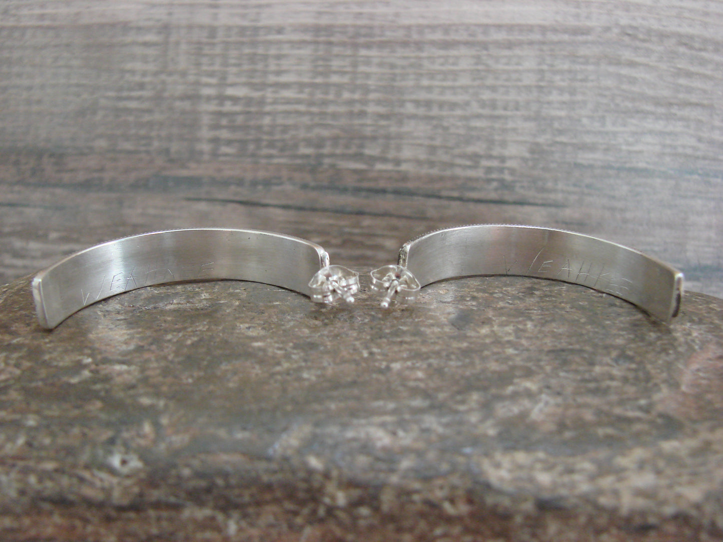 Native American Sterling Silver Multi Stone Inlay Half Hoop Post Earrings by Weahkee