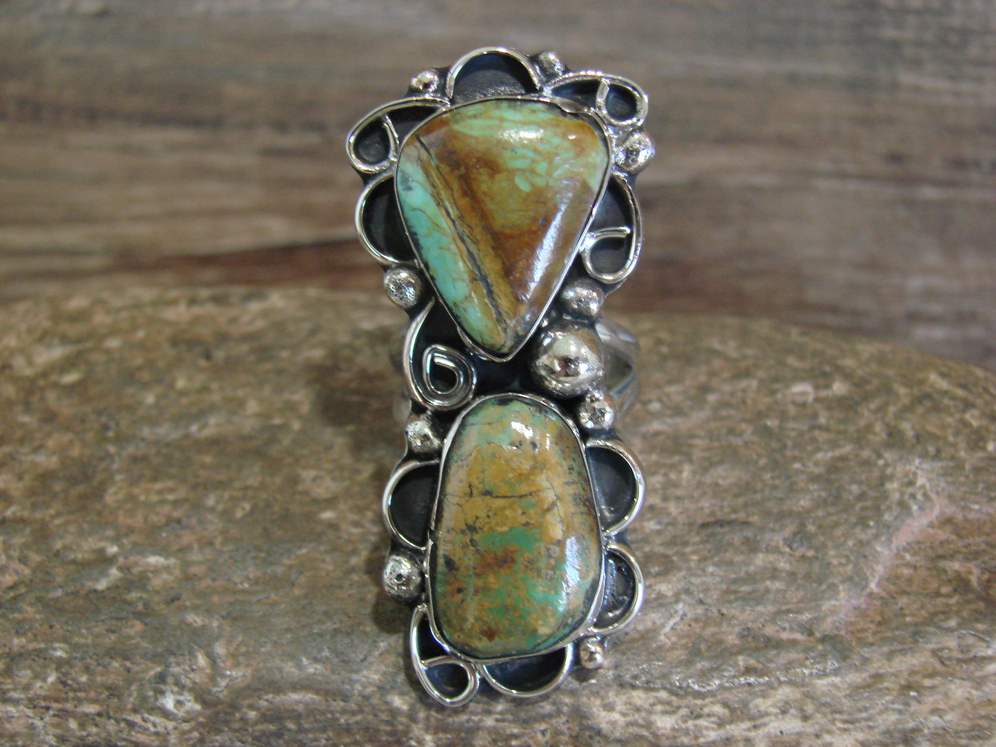 Native American Nickel Silver & Turquoise Ring by Cleveland - Size 9