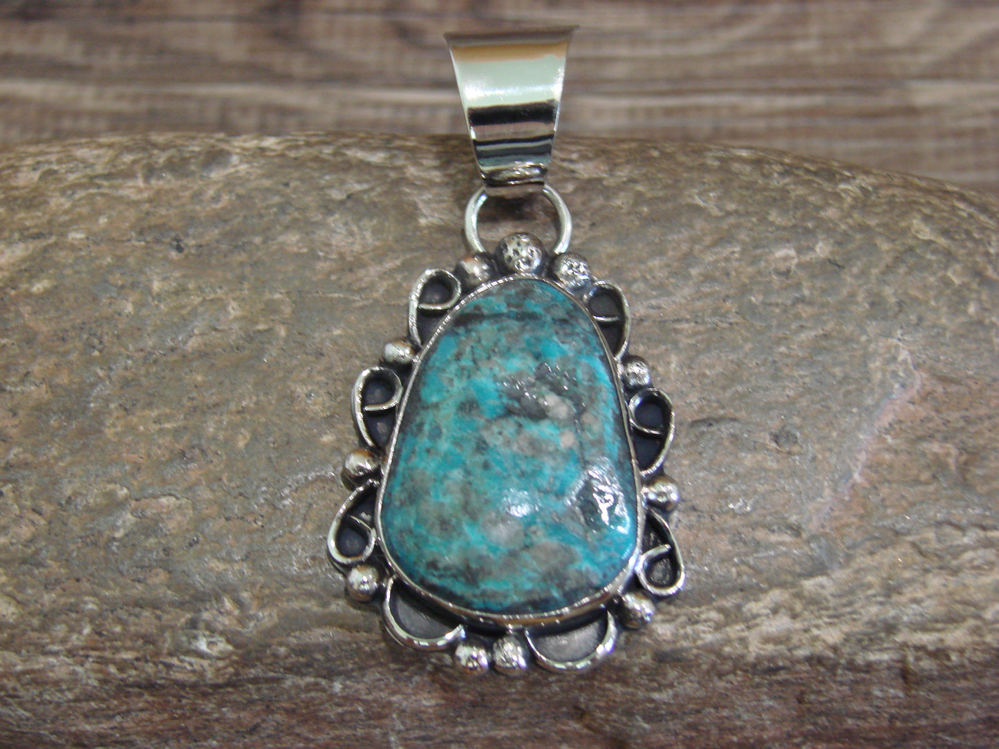Native American Navajo Nickel Silver & Turquoise Pendant - Cleveland