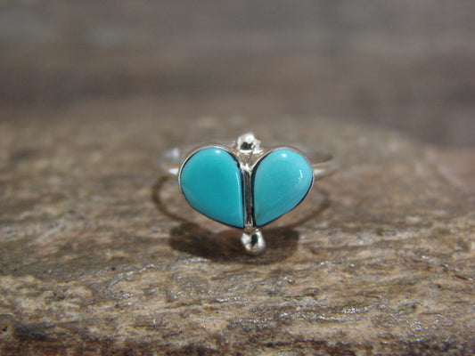 Native American Sterling Silver & Turquoise Heart Ring by Neha - Size 4