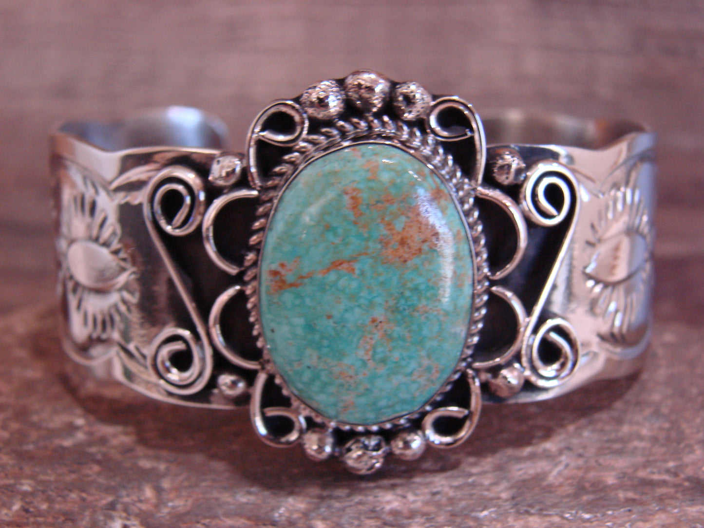 Native American Nickel Silver & Turquoise Bracelet by Cleveland
