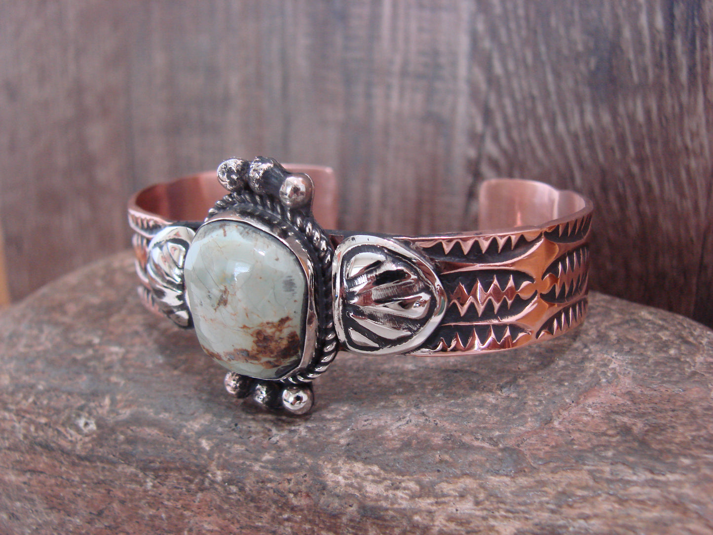 Native American Copper & Turquoise Bracelet by Cleveland