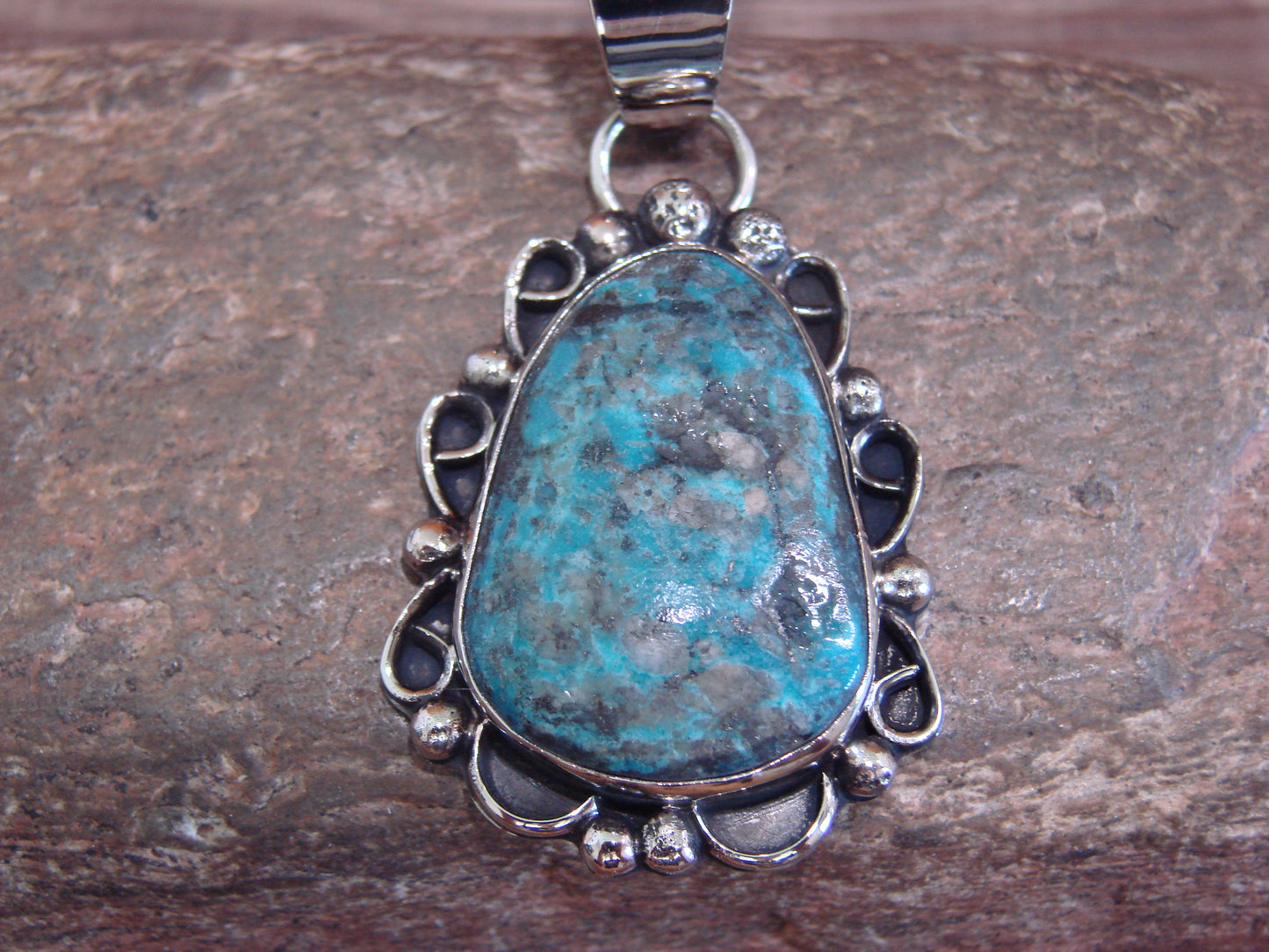 Native American Navajo Nickel Silver & Turquoise Pendant - Cleveland