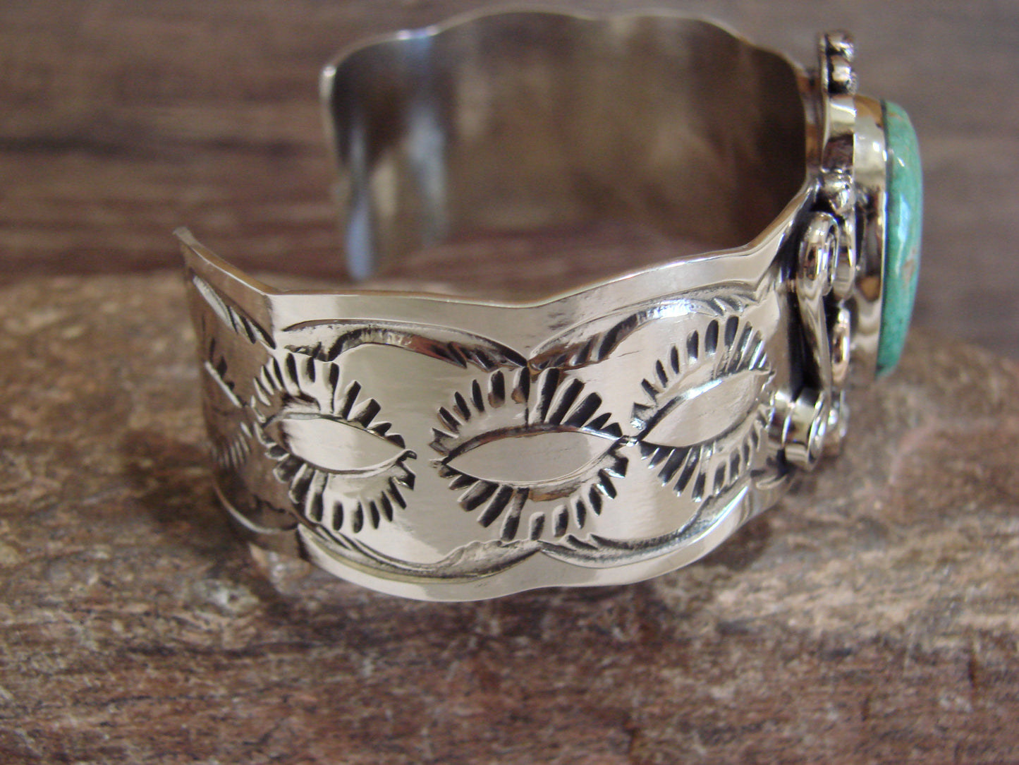 Native American Nickel Silver & Turquoise Bracelet by Cleveland