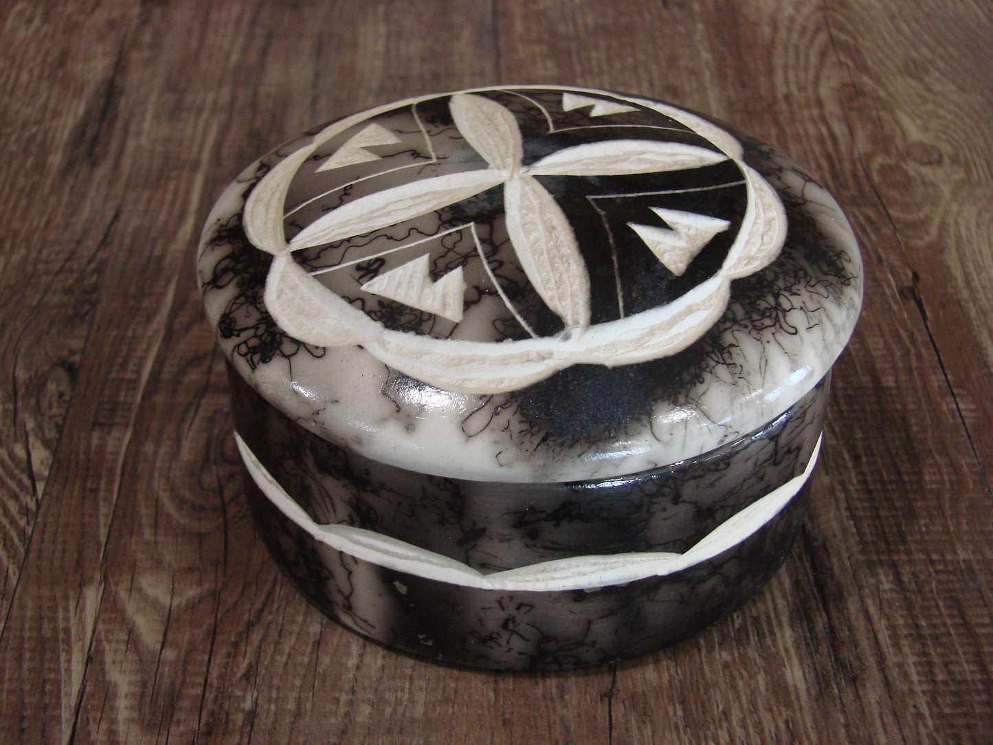 Native American Pottery Horse Hair Jewelry Trinket Box by Vail