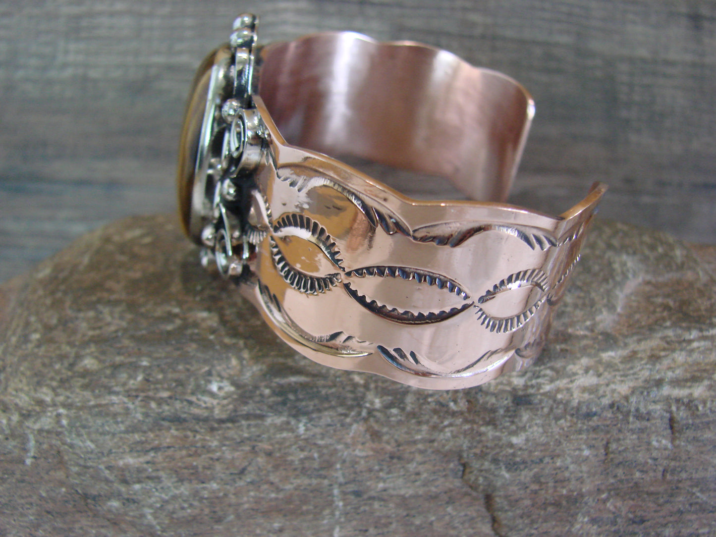 Navajo Indian Copper & Tiger Eye Bracelet by Cleveland