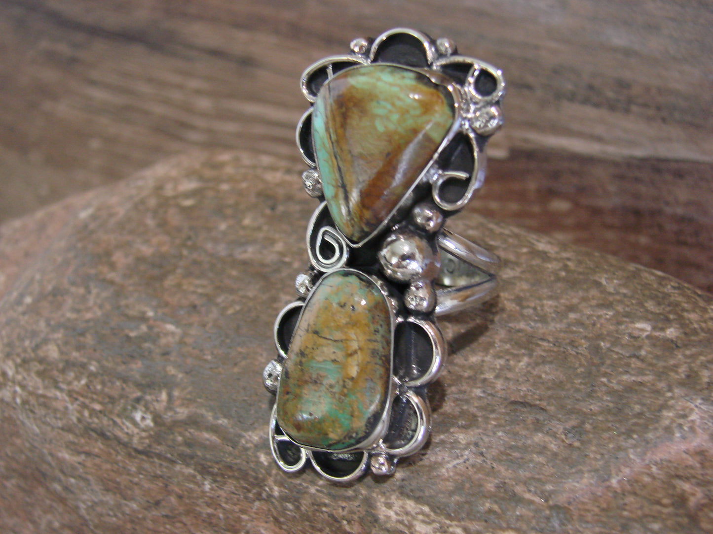 Native American Nickel Silver & Turquoise Ring by Cleveland - Size 9