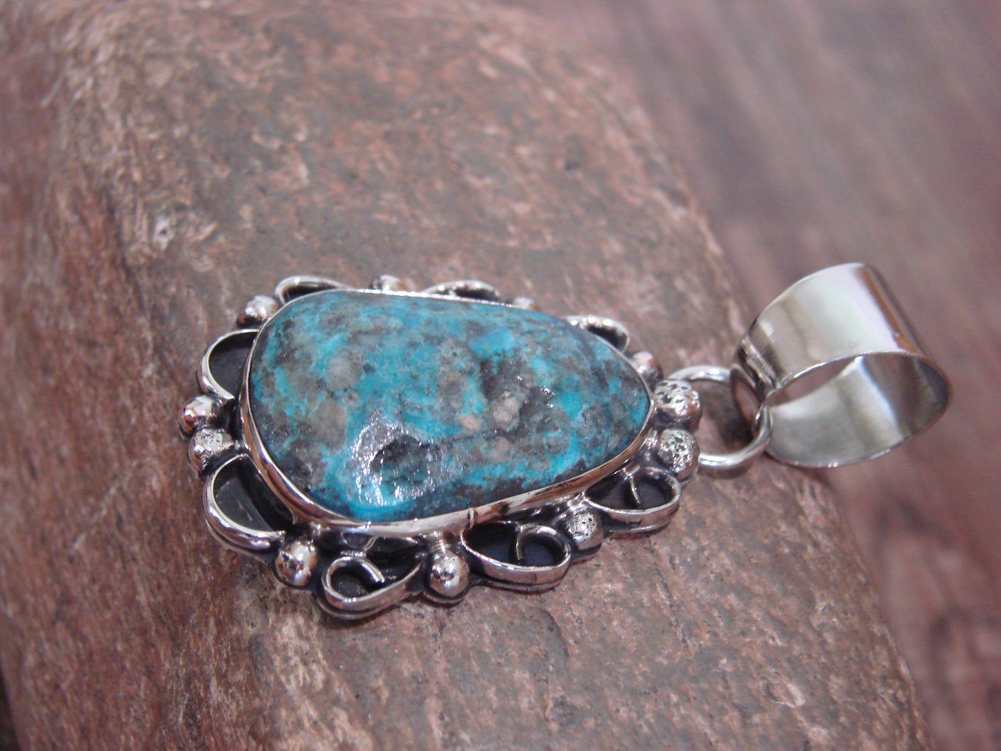 Native American Navajo Nickel Silver & Turquoise Pendant - Cleveland