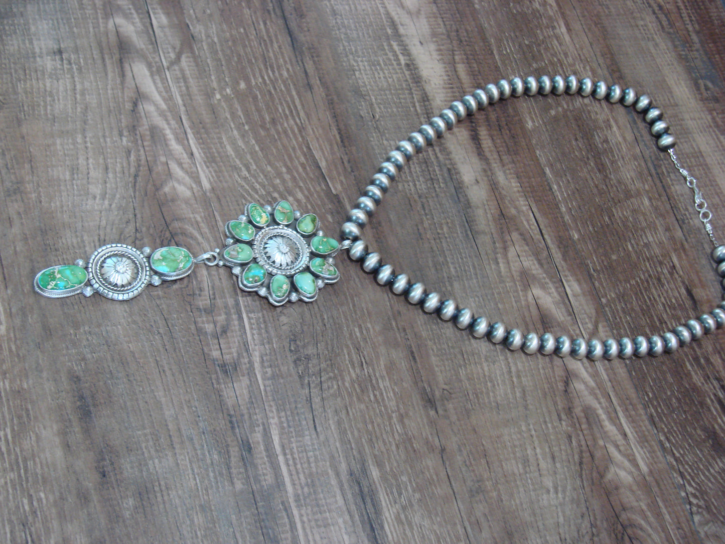 Native American 21" Sterling Silver & Turquoise Navajo Pearl Necklace By Lewis
