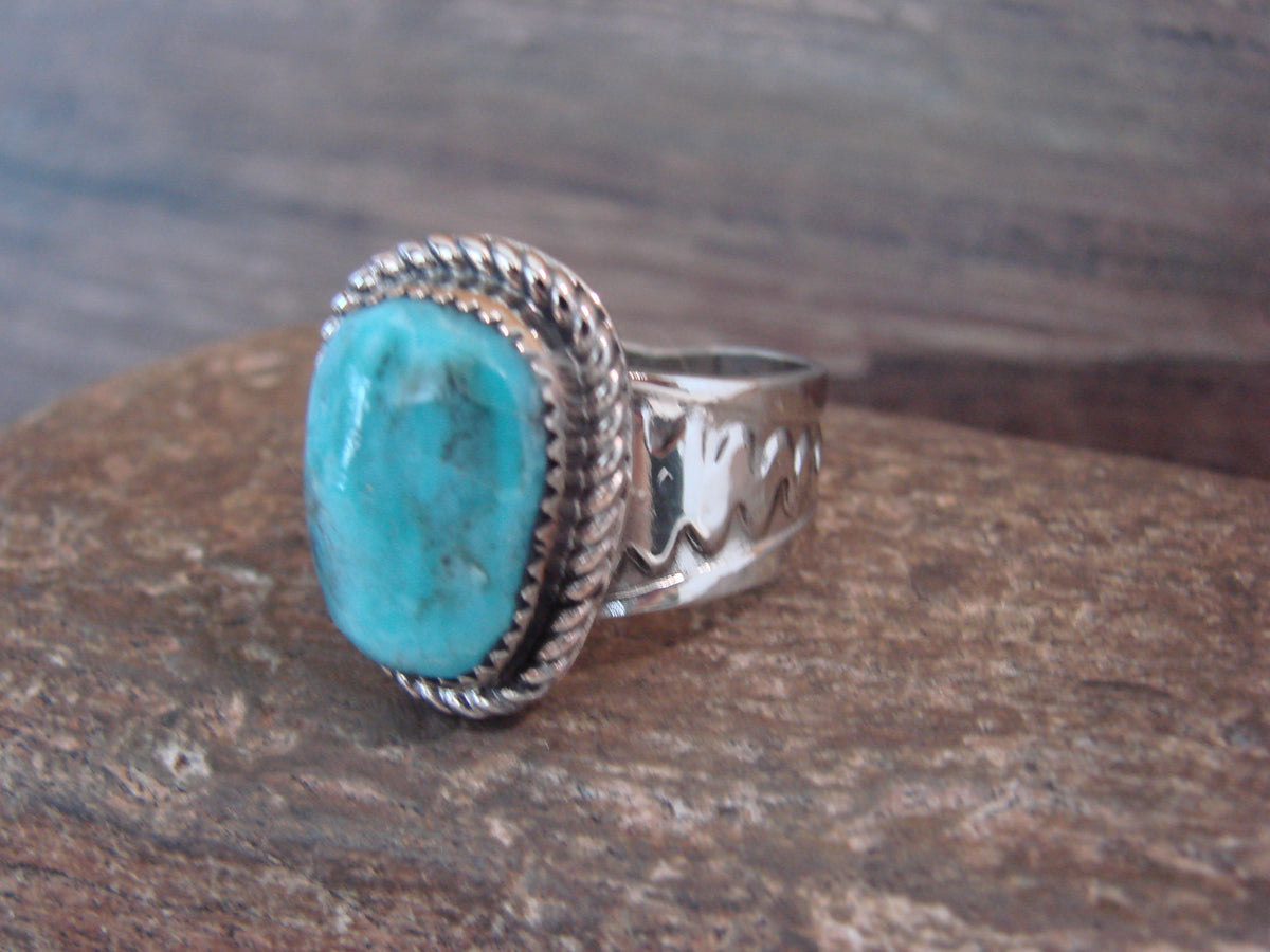 Native American Nickel Silver & Turquoise Scarf Ring by Cleveland
