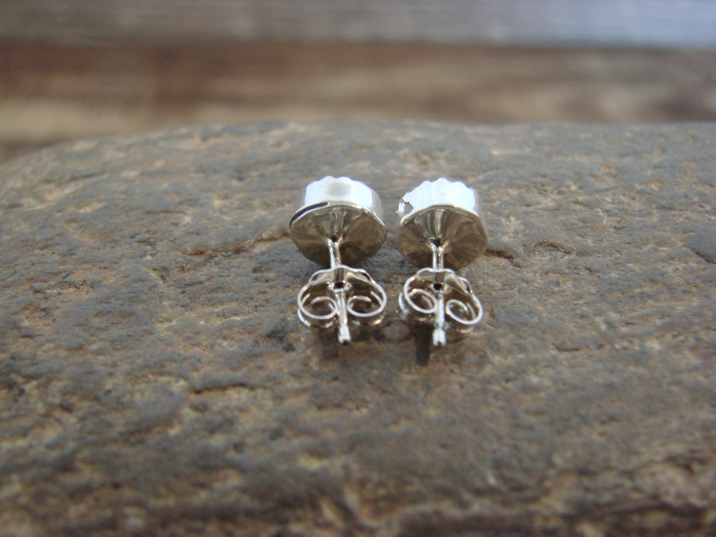 Native American Sterling Silver 1/4" Round Pink Opal Post Earrings by Martinez