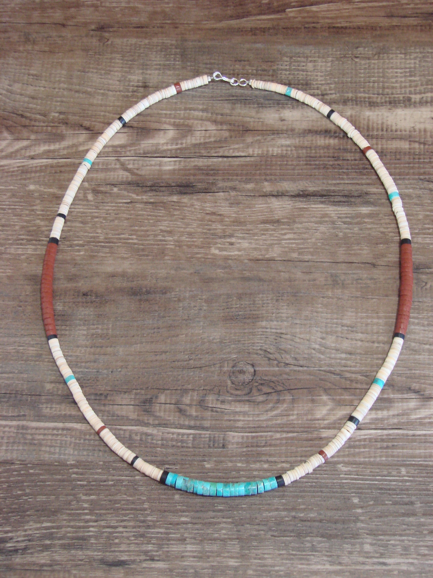 Native American 25" Santo Domingo Turquoise Heishi Necklace - Crespin