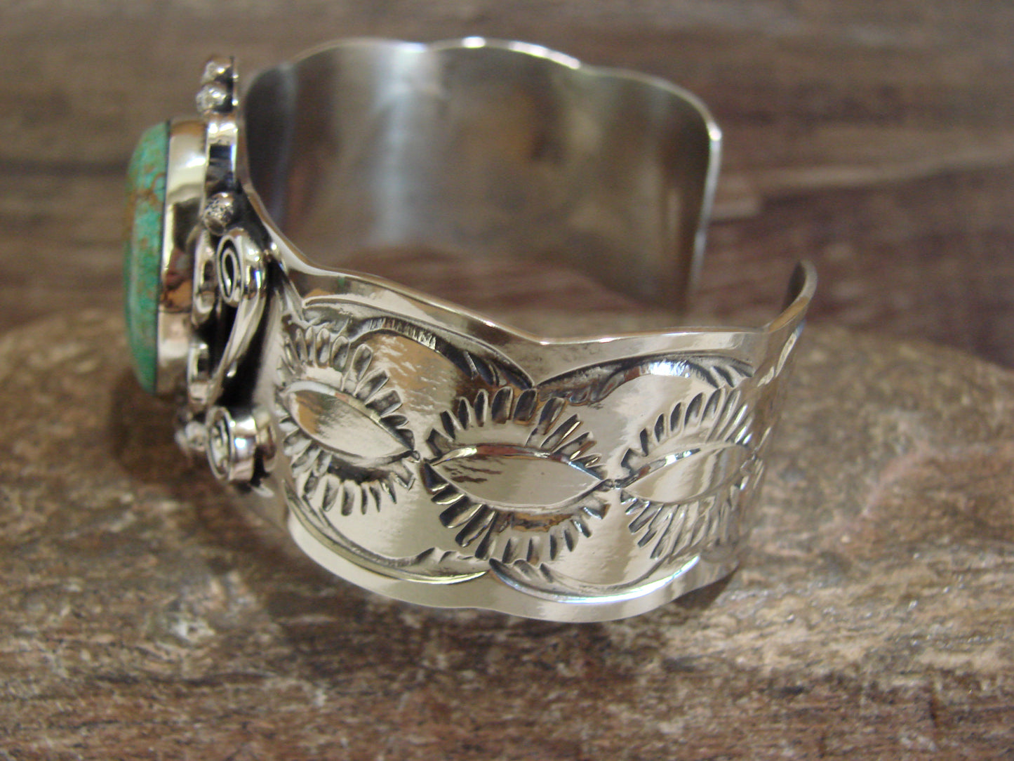Native American Nickel Silver & Turquoise Bracelet by Cleveland