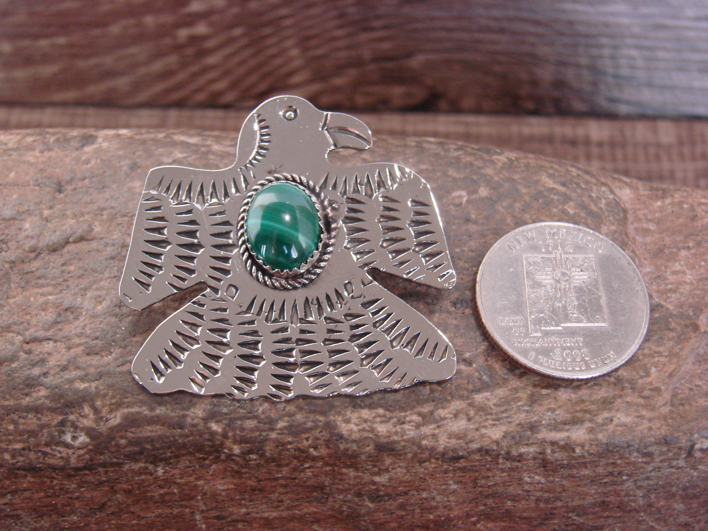 Native American Nickel Silver & Gaspeite Eagle Pendant - Cleveland