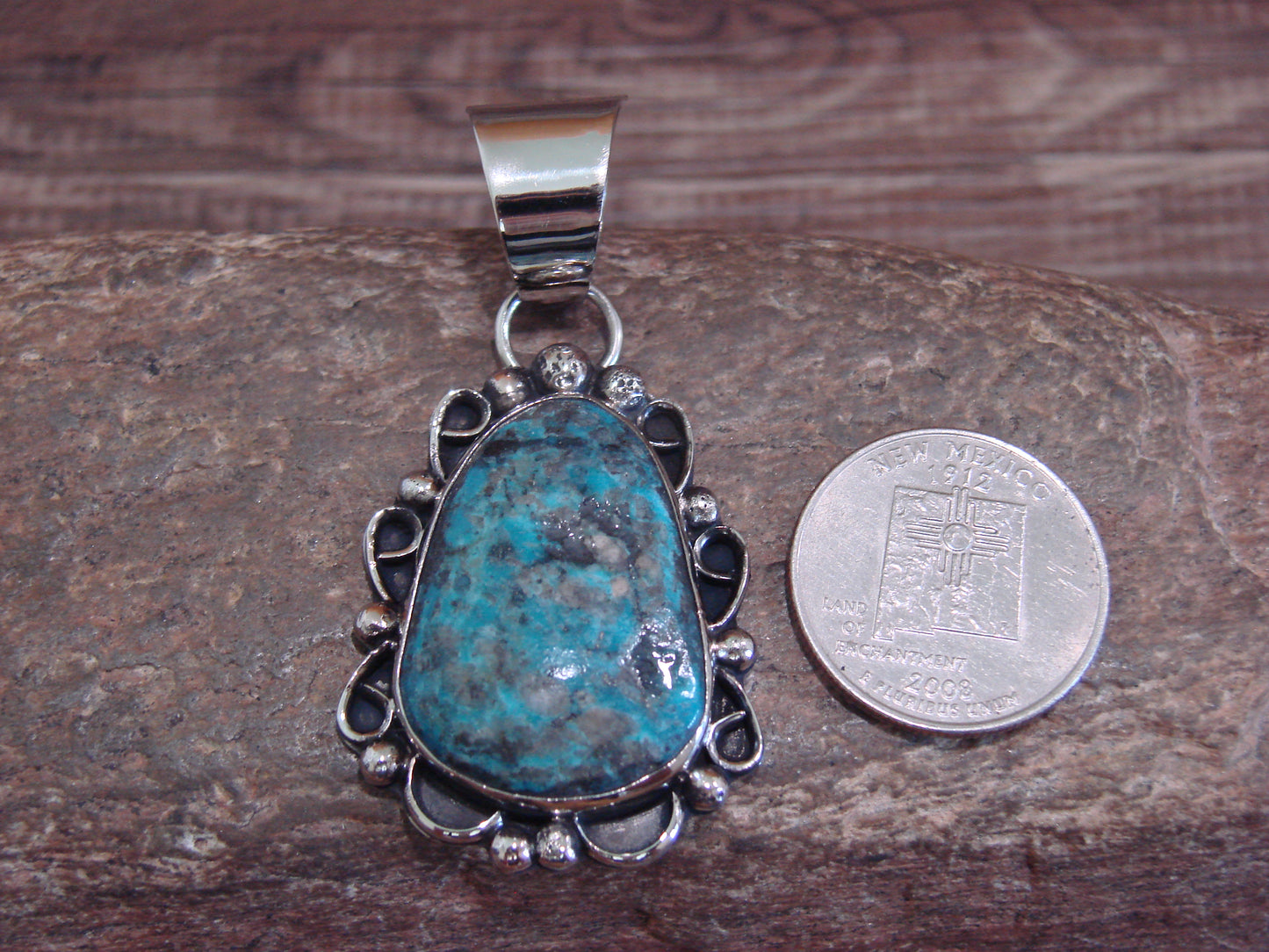 Native American Navajo Nickel Silver & Turquoise Pendant - Cleveland