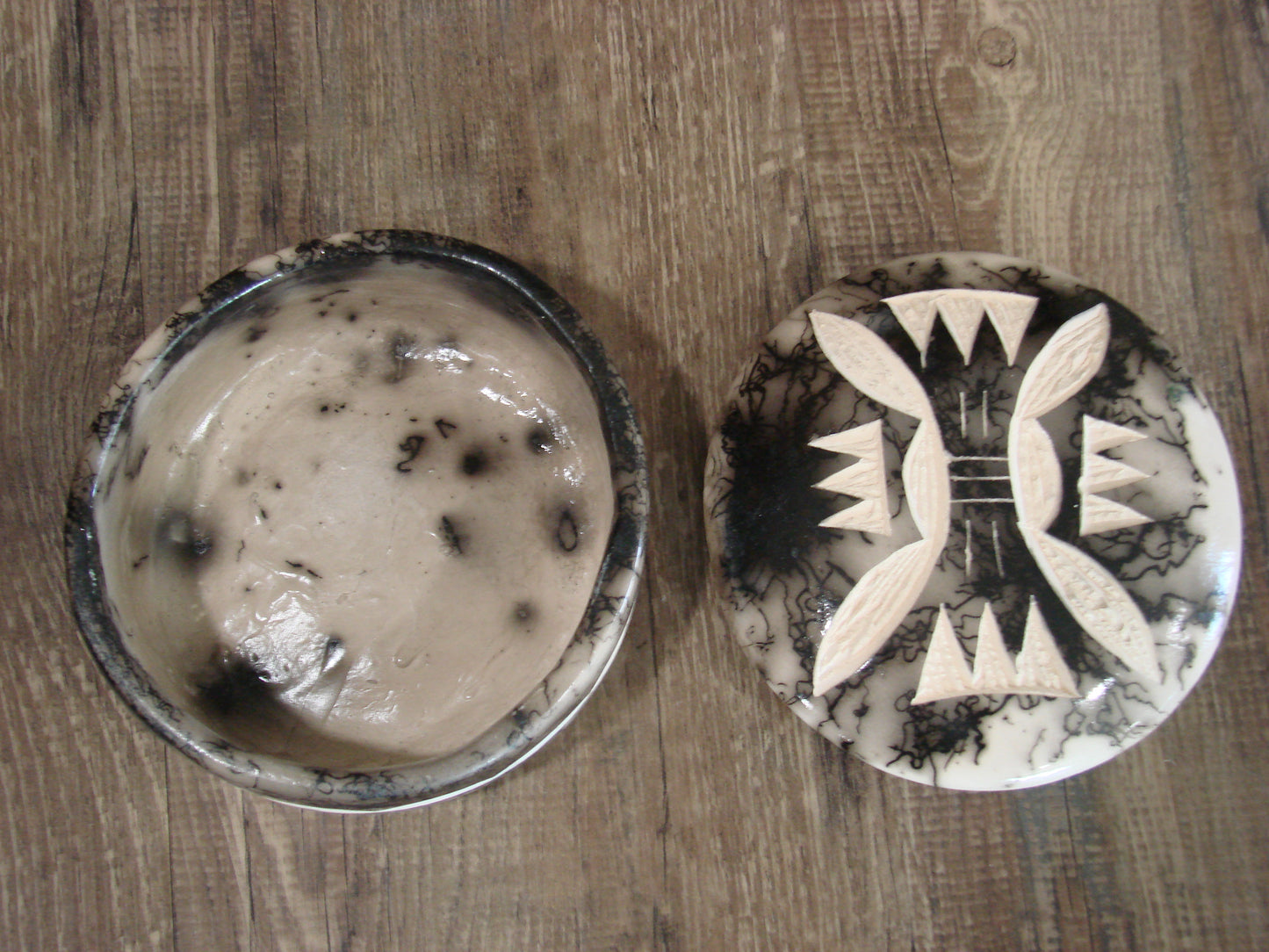 Native American Pottery Horse Hair Jewelry Trinket Box by Vail