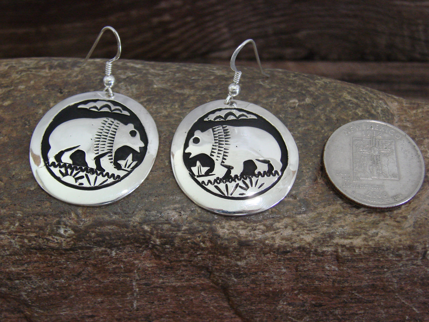 Native American Sterling Silver Bear Dangle Earrings - Singer