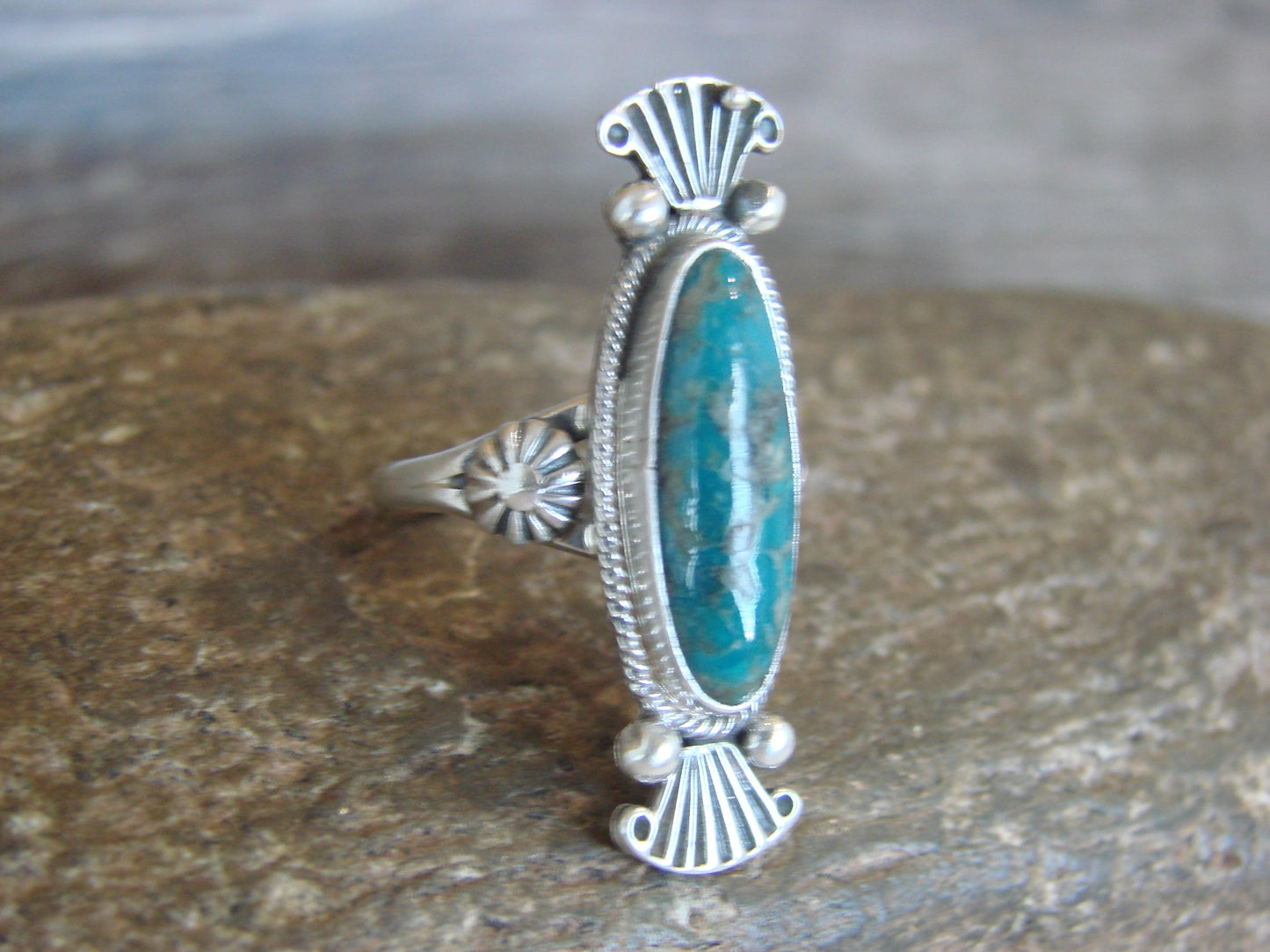 Native American Sterling Silver & Turquoise Ring by Largo - Size 6.5